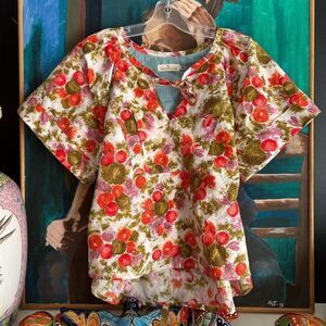 Simone’s Rose Colorful Apple Blouse Tie Curvy Preppy Cute Organic Cotton M